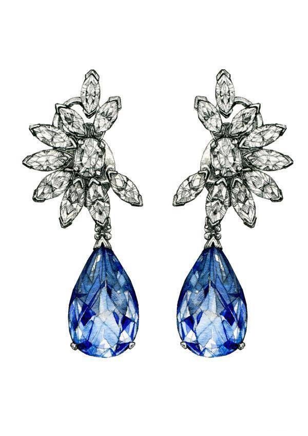 精美絕倫的珠寶首飾設計，不一般的素描彩鉛手繪。